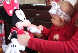 Sauntina meeting her new Minnie Mouse doll from Aunt Aleita ~